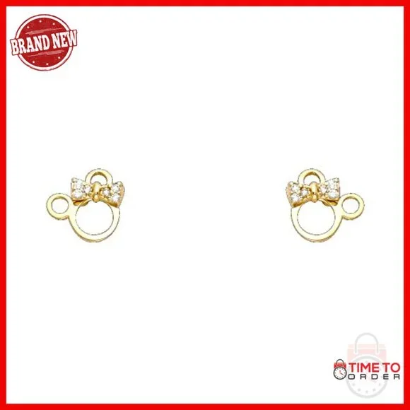 14k Gold Mouse Stud Earrings with Screw Back, 8mm Size